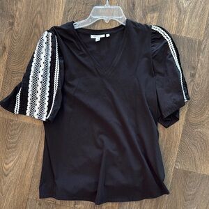 Black V-Neck Top with Lace Sleeves